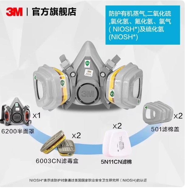 3M防毒面具喷漆专用防尘面罩防有机蒸气、氯气等面罩