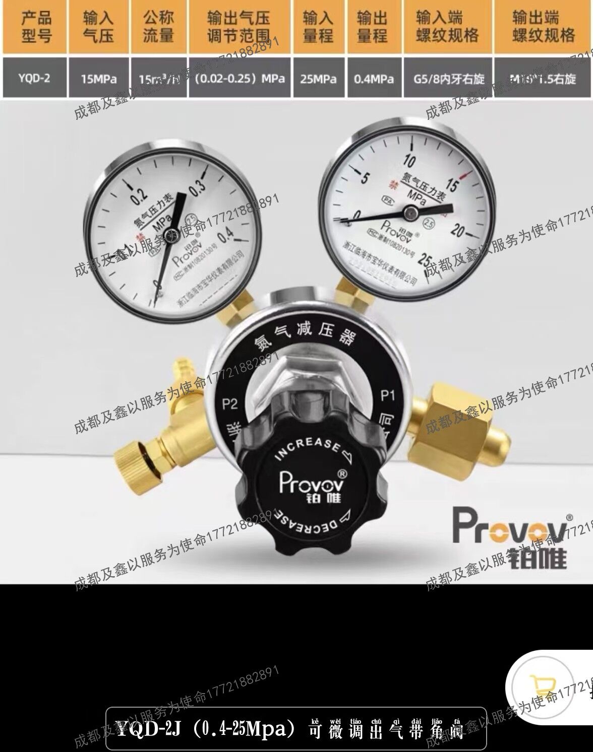 铂唯高精度全铜氮气减压器钢瓶双表减压阀调压稳压可微调出气带角阀