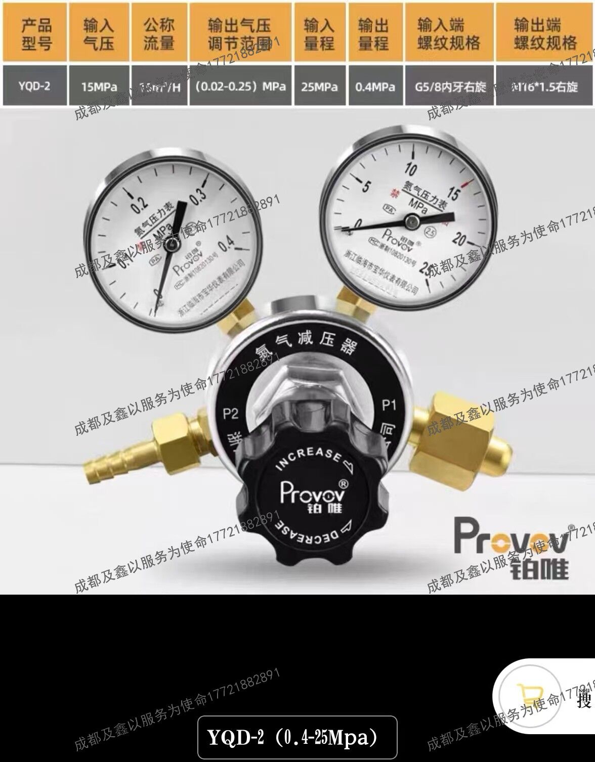铂唯高精度全铜氮气减压器钢瓶双表减压阀调压稳压