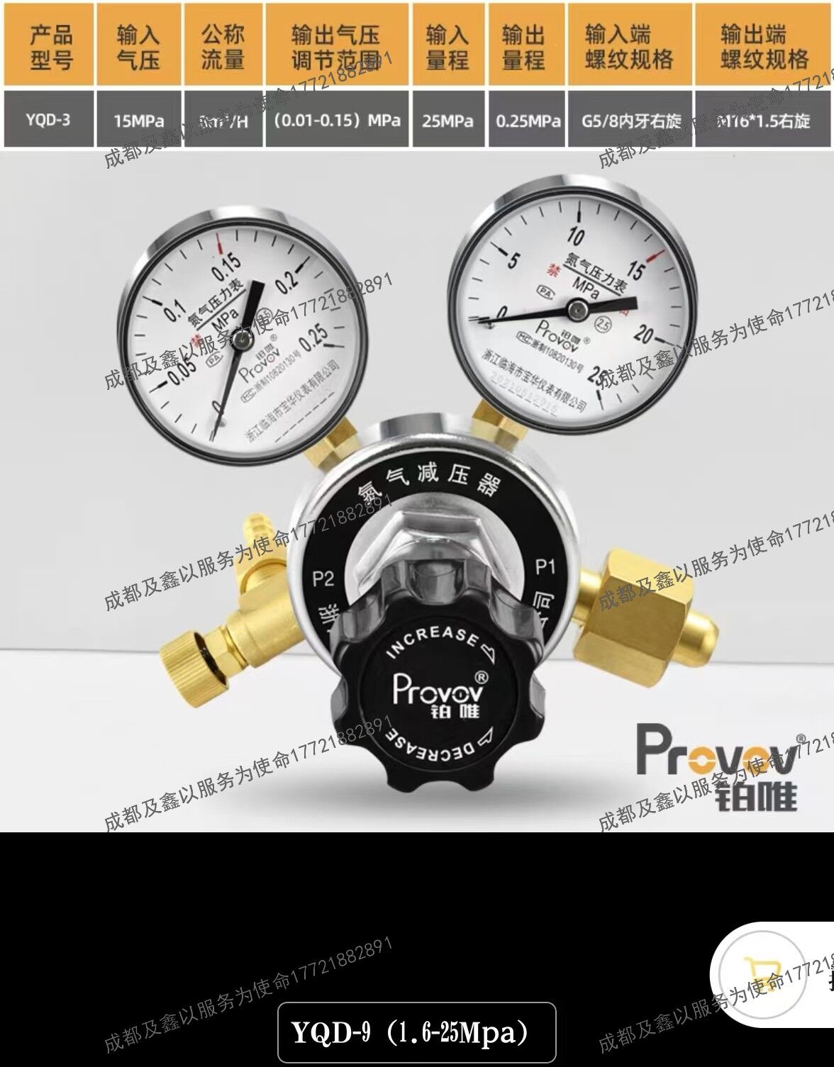 铂唯高精度全铜氮气减压器钢瓶双表减压阀调压稳压