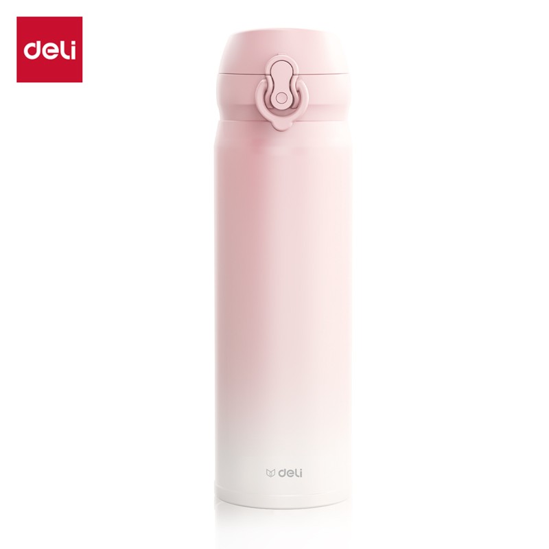 得力保温杯(弹盖)(500mL)(304内胆)(渐变粉)
