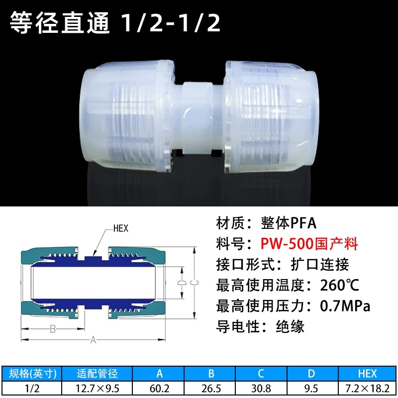 PFA接头等径直通