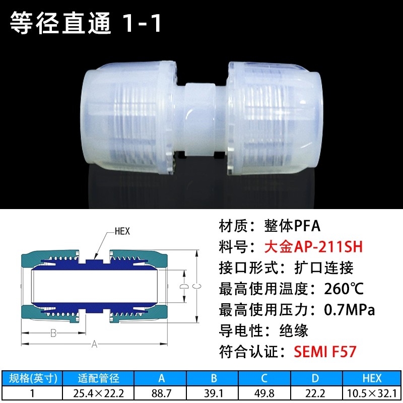 PFA接头等径直通