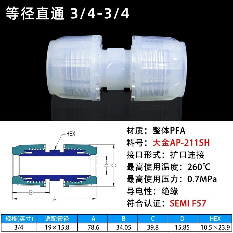PFA接头等径直通