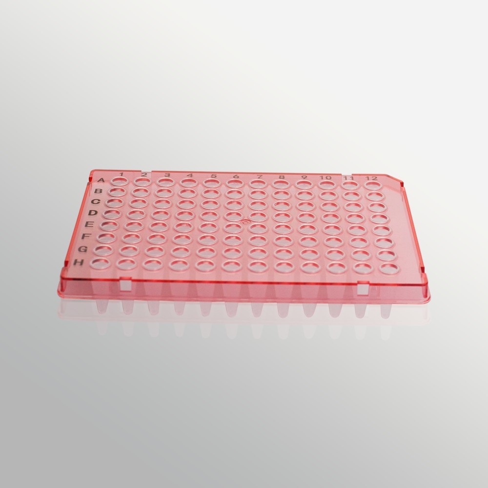 PC-96-HS-0200-RF 96孔200ul半裙边PCR板,A12切角,红框,磨砂管