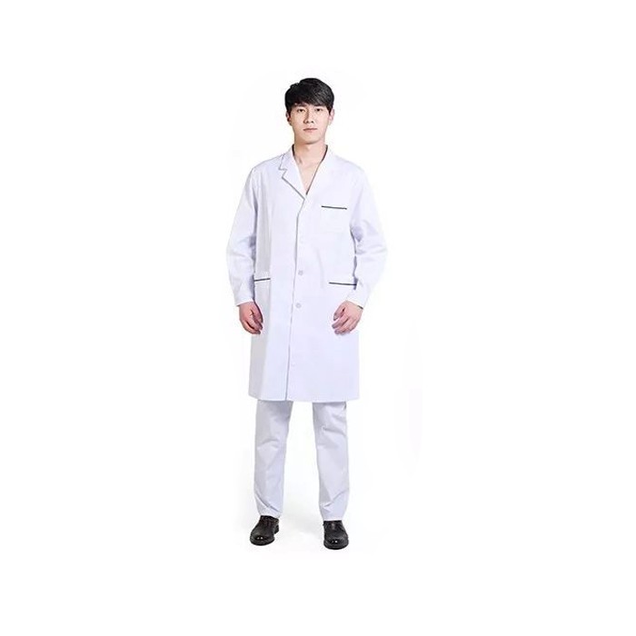 BC012-XXXL-CB 白鲨男式长款长袖白大褂薄款(胸前口袋，口袋蓝边）BC012、XXXL、CB