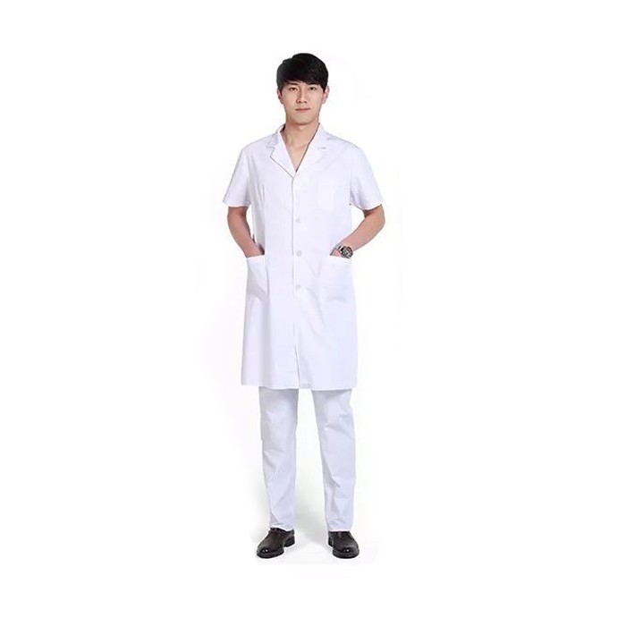 BC012-L-D 白鲨男式长款短袖白大褂薄款BC012、L、D