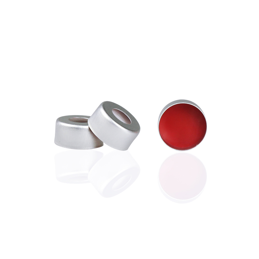 11mm钳口银色开孔进样瓶盖,含1mm红膜白胶垫片,非预切